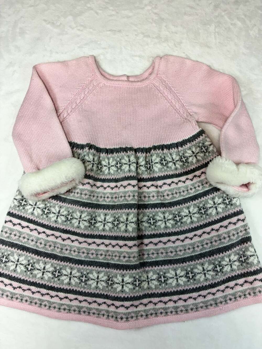 Janie And Jack Dress Size 6 To 12 Months Pink Nordic Fair Isle Sweater Dress